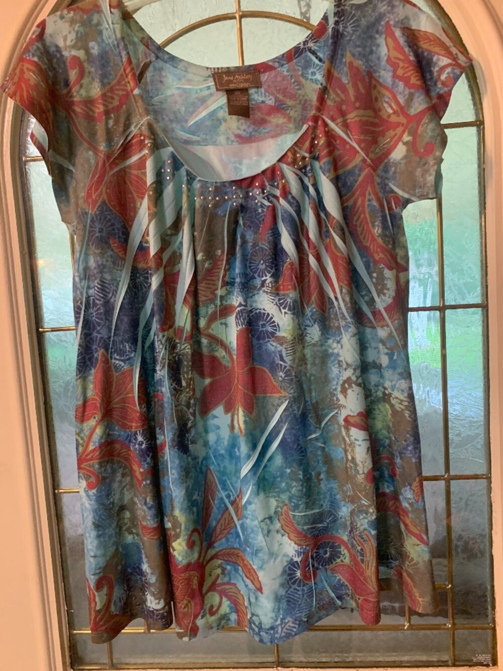 Women's Petite M Blue Print Blouse by Jane Ashley